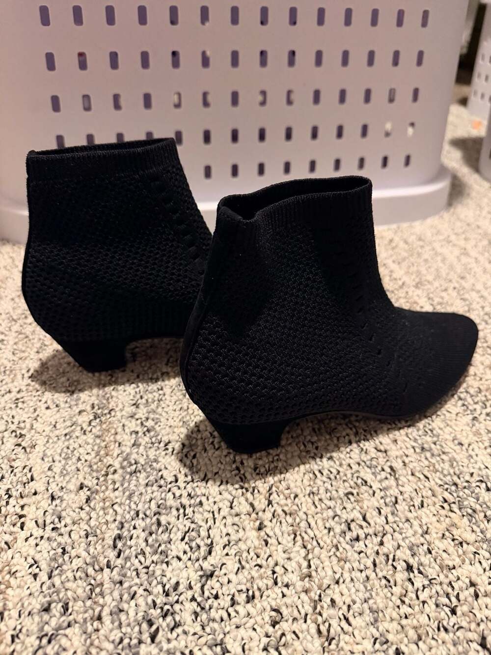 Eileen Fisher Vero Cuoio Purl Black Stretch Knit Ankle Booties Sz 6 Minimalist